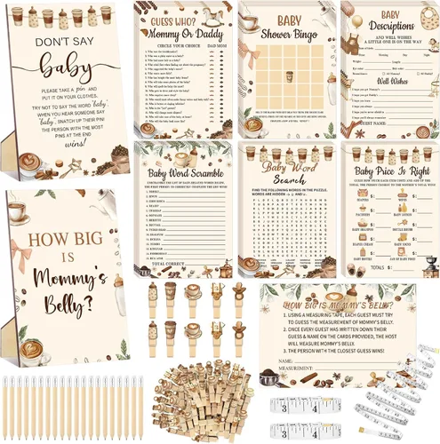 Vista 43 de Funnymoom Set de 426 piezas de juegos de baby shower de Halloween, 8 juegos, incluye bingo de baby shower, el precio correcto, adivina quién