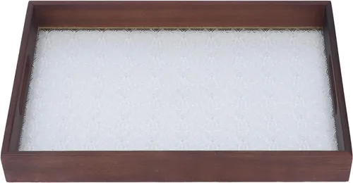 Vista 9 de Walnut Wood Serving Tray, Rectangle Vintage Glass Bottom with Handles, Elegant Kitchen Snack Plate - Multi Purpose, Durable Wood Siding, Ideal for