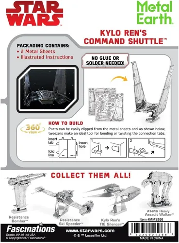 Vista 3 de Fascinations Metal Earth Star Wars Force Awakens Kylo Ren's Command Shuttle Kit de modelo de metal 3D