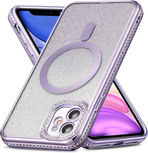 Vista 19 de ZCDAYE Funda con purpurina para iPhone 11 con decoración de diamantes, funda brillante de lujo con protector de cámara compatible con carga sin