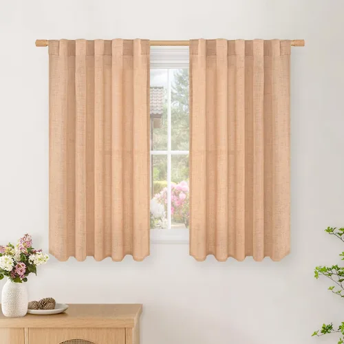 Vista 20 de BGment Cortinas cortas de lino marfil de 36 pulgadas de largo para ventanas de cocina, pequeñas cortinas texturizadas rústicas para café sobre
