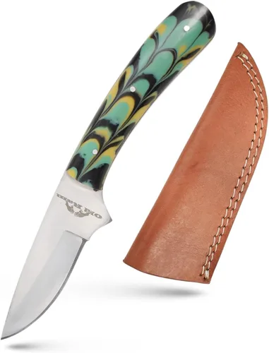 Vista 11 de Collection - Cuchillo de caza de hoja fija resistente, cuchillo afilado de acero inoxidable para exteriores con funda de cuero (BLP-2028)