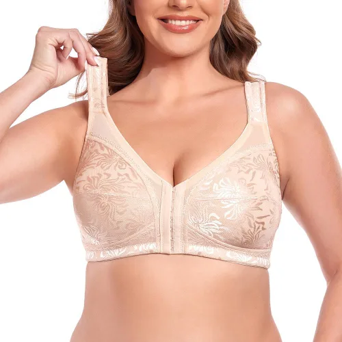Vista 3 de TELIMUSSTO Sujetador de cierre frontal para mujer, cobertura completa, soporte de espalda, brasier de postura sin varillas, espalda cruzada