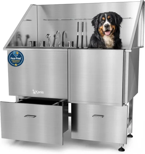 Vista 16 de KANIS Estación profesional de lavado de perros – Fregadero de lavado de mascotas de acero inoxidable 304 y bañera de aseo con ducha, rejillas