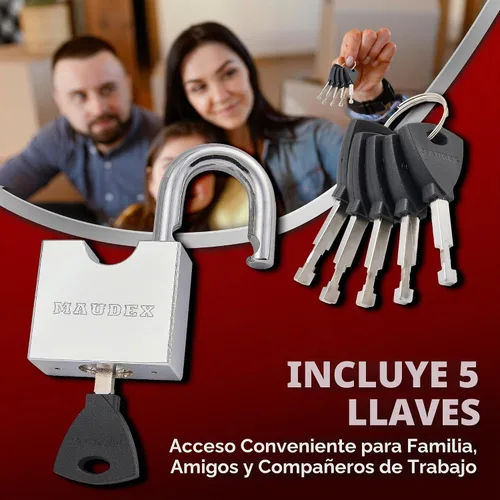 Vista 4 de Maudex® RPB45 Candado de Servicio Pesado con 5 Llaves - Grillete Endurecido Resistente al Corte de 9mm - Cuerpo Cromado Resistente a la Intemperie