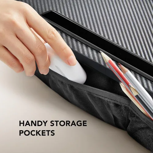 Vista 6 de HUANUO Escritorio de regazo para laptop, escritorio portátil con cojín de almohada, se adapta a portátiles de hasta 17 pulgadas, con tira Negro