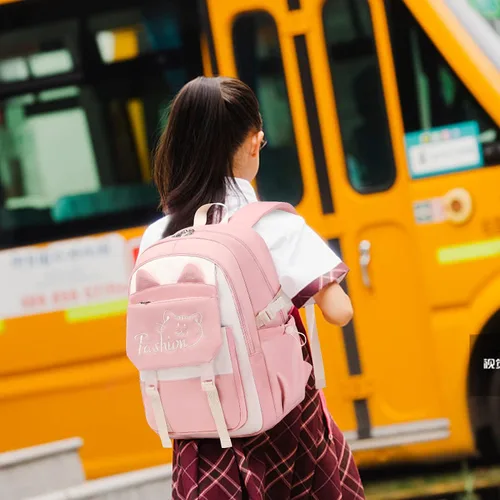 Vista 6 de GeeWin Mochila escolar para niñas, estudiantes, mochila para exteriores, Rosado, Mochilas Daypack