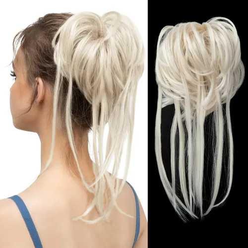 Vista 24 de Extensiones de cabello rizado con cola de caballo, cabello sintético con coleta recta, coleteros para mujer, rubio ceniza/rubio playa