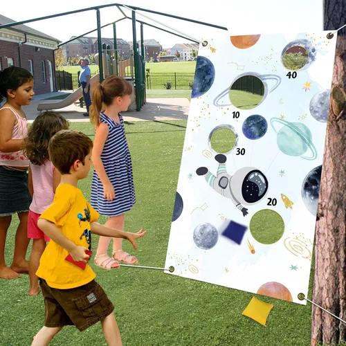 Vista 7 de Serencatcher Juego de lanzamiento del espacio exterior, juegos de lanzamiento de bolsas de frijoles del sistema solar con telón de fondo para juego
