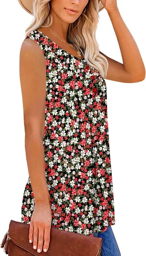 Vista 3 de MODARANI Camisas casuales de verano para mujer, túnica fluida, blusas florales ajustadas y acampanadas