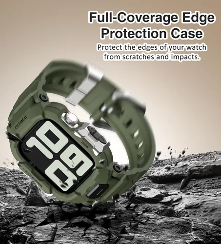 Vista 5 de ULTIMAL Correa resistente compatible con Apple Watch Band de 1.614 pulgadas, 1.575 pulgadas, SE3 SE2 SE Series 9/8/7/6/5/4 con funda, correa a