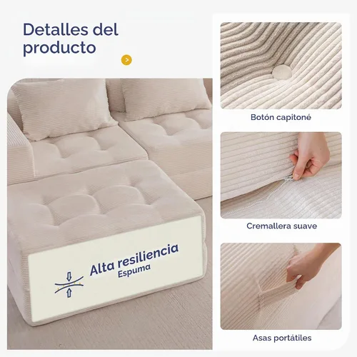 Vista 5 de MAXYOYO Sofá modular seccional, sofá plegable en forma de U con almohadas, sofá tumbona copetudo de 6 asientos sin huesos para sala de estar,