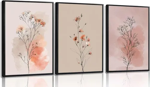 Vista 10 de okudolit Lienzo con flores silvestres azul marino enmarcado Arte de pared de lienzo Set de 3 Flores Imágenes Impresiones Impresión de flores