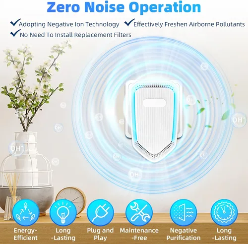 Vista 4 de Purificadores de aire enchufables mejorados, eliminador de olores para el hogar con generador de iones negativos, ionizadores de aire para ácaros