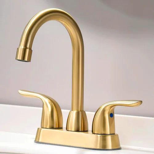 Vista 9 de Grifo de lavabo de baño con conjunto de drenaje emergente, grifo central de 4 pulgadas y 2 manijas - Control de temperatura, fácil de instalar