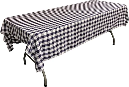Vista 8 de LA Linen Mantel rectangular de poliéster Gingham a cuadros 60 por 84 pulgadas, blanco y verde oscuro