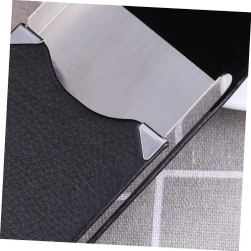 Vista 3 de Operitacx Titular vertical de cuero PU acero moda sección portador tarjeta exquisita negro capacidad metal unisex negocios bolsillo caso visita