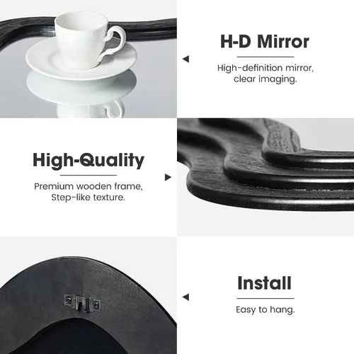 Vista 5 de Glitzhome Wavy Wall Miroor - 33.5''D Round Accent Mirror Decorative or Bedroom Living Room Entryway Hallway, Black Wood Frame