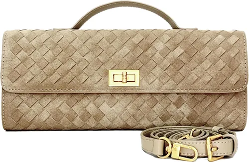 Vista 10 de Bolso de mano tejido de gamuza para mujer, bolso cruzado o de noche de hombro para bodas, fiestas, citas nocturnas y eventos formales Woven Suede