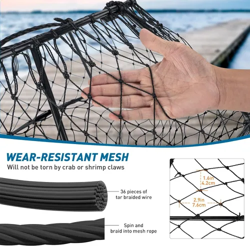 Vista 4 de QualyQualy Crab Ring Trap Hoop Net 1/2-Pack, Heavy Duty Saltwater Crab Nets for Crabbing Lobster, Dungeness and Blue Crabs, Folded Crab Cage Pots