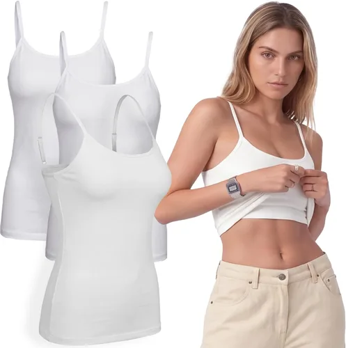 Vista 51 de Emmalise Camiseta de mujer con brasier integrado, soporte de tela sin varillas, camisola corta