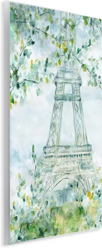 Vista 2 de Stupell Industries Acuarela Torre Eiffel Pintura Suave Hoja Verde Árboles Placa de Pared, 10 x 15