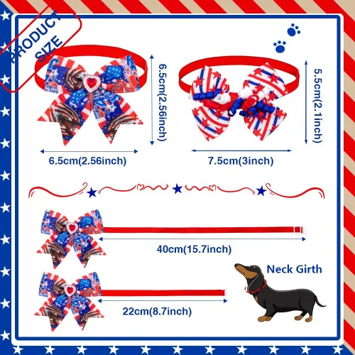Vista 2 de 24 corbatines para perro del 4 de julio, pajarita para mascotas del Día de la Independencia, collar de rayas de estrellas ajustable, pajarita