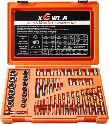 Vista 9 de XEWEA Juego de 26 extractores de tornillos y pernos con broca izquierda, con adaptador hexagonal, herramientas de impacto fácil de salir, removedor