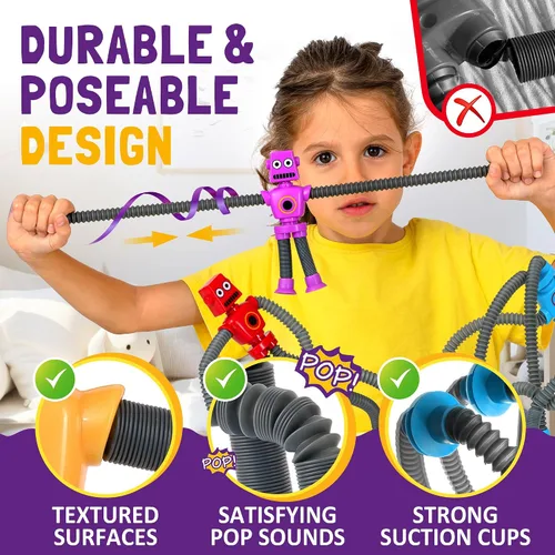 Vista 5 de nutty toys Juguetes Sensoriales de Robot 4 Unidades - Tubos Pop Superiores Fidget 2025 para TDAH y Autismo Edades 3 4 5 6 7 8 9 10 11 12, Mejor Idea