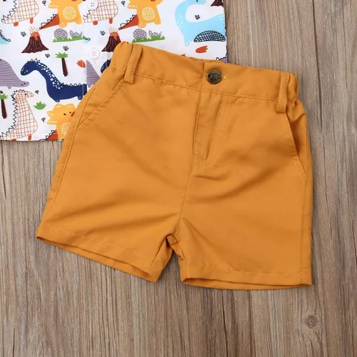 Vista 31 de Conjunto de camisa de manga corta con botones y pantalones cortos casuales con diseño de flamingo, para bebés y niños de 1 a 6 años, atuendos
