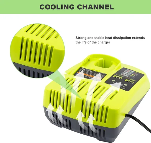 Vista 5 de Reemplazo Ryobi P117 P118 P119 Cargador de química dual Li-ion y Ni-cad Ni-Mh Cargador de batería 12V 18V MAX para batería Ryobi One+ Plus 1400670