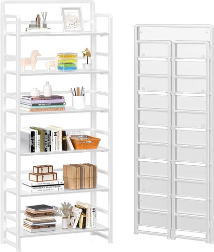 Vista 13 de 4NM Estantería plegable sin montaje, estante de almacenamiento para libros con estantes de 3 niveles, estilo vintage. Organizador de oficina y Todo