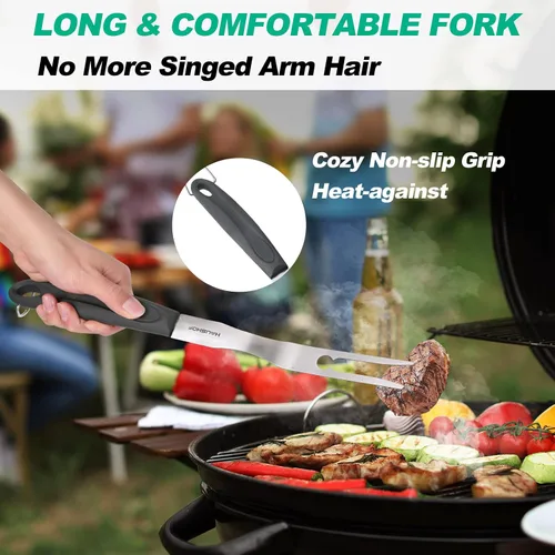 Vista 5 de HAUSHOF Accesorios para Parrilla Grandes de Servicio Pesado, Juego de Barbacoa, Regalos para Hombres y Mujeres - Espátula, Tenedor y Pinzas de Acero