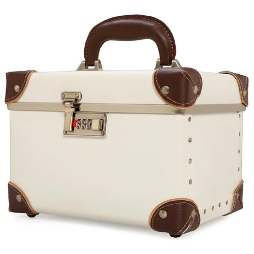 Vista 12 de urecity Estuche de maquillaje vintage de piel artificial, organizador profesional de cosméticos con cerradura de combinación de metal, caja