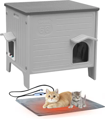 Vista 13 de Deblue Casa de Gatos al Aire Libre Resistente a la Intemperie de Plástico con Puerta de Escape para Gatos Interiores Impermeables Refugio para Gatos