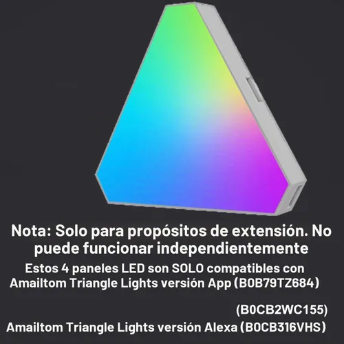 Vista 2 de Luz triangular de 4 paneles LED para expansión solamente, luces triangulares para decoración de luces de sala de juegos Dreamcolor, luz de pared