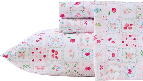 Vista 48 de Betsey Johnson - Juego de sábanas de tamaño individual, ropa de cama de microfibra con estampado Nerdy Teddies con sábana bajera de bolsillo