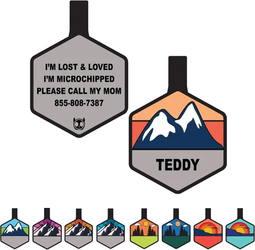Vista 10 de Placa de identificación silenciosa personalizada con 5 líneas de identificación de mascotas de silicona duradera y grabada profundamente, diseño