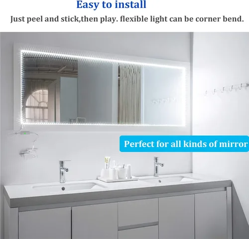Vista 4 de WOBANE - Tira de luces LED blancas, kit de tira de luz LED regulable, 16.4 pies de luces en cinta flexible para dormitorio, cocina, debajo