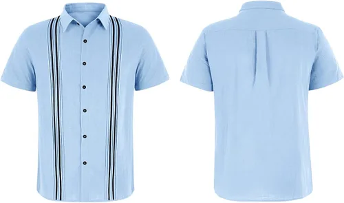 Vista 4 de Hestenve Guayabera - Camisas para hombre con botones de manga corta para campamento cubano, camisas de playa de algodón