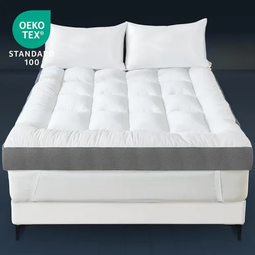 Vista 6 de HYPREST Cubrecolchón individual XL, almohada de algodón refrescante de 4 pulgadas con espuma viscoelástica triturada de 2000 GSM, suave y de apoyo