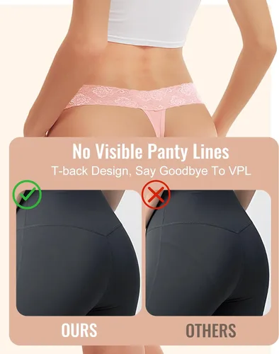 Vista 5 de Sunm Boutique Tangas de Encaje para Mujeres, Paquete de Ropa Interior de Algodón para Mujeres, Bragas Sexys de Talle Bajo con Espalda en T Atrevidas