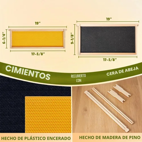 Vista 4 de Kit completo de colmena de abeja Langstroth de 10 marcos con revestimiento de cera de abeja, incluye marcos de colmena y hojas de base enceradas
