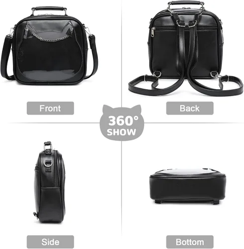 Vista 2 de LUI SUI Bolso Ita para mujer, bolso cruzado kawaii, lindo gato, bolso de mensajero, mochila transparente, bolso de hombro con pin