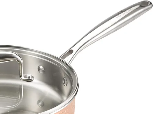 Vista 5 de Bergner BGIC-3661 Infinity Chefs De Lux - Sartén de cobre de tres capas con tapa de vidrio, acero inoxidable, acabado de martillo de cobre (9.4 in)