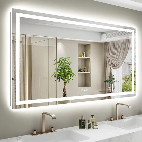 Vista 28 de Espejo de baño LED de 24x30 pulgadas con luces, espejo de tocador frontal y retroiluminado para pared de baño con 3 colores, regulable