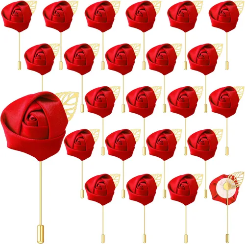 Vista 8 de Zeyune 24 piezas de bolsillo para ojales de boda Boutonniere Rose Boutonniere para hombres, bodas y fiestas de graduación (azul)