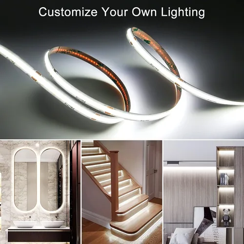 Vista 3 de PAUTIX COB - Tira de luces LED blancas de 5000 K, 20 pies/20.0 ft, cinta LED flexible CRI90+, DC24V para proyectos de iluminación de bricolaje