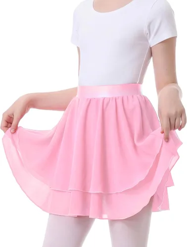 Vista 14 de Falda de Danza de Ballet para Niñas de 3 a 12 Años, Brillante, de Ponerse/Envolvente, Ropa de Danza de Gasa, Rosa, Negro, Blanco, Morado Negro