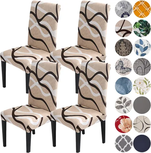 Vista 35 de HZDHCLH Juego de 4 fundas para sillas de comedor color burdeos, fundas elásticas de elastano para sillas Parsons, paquete de 4, fundas de asiento